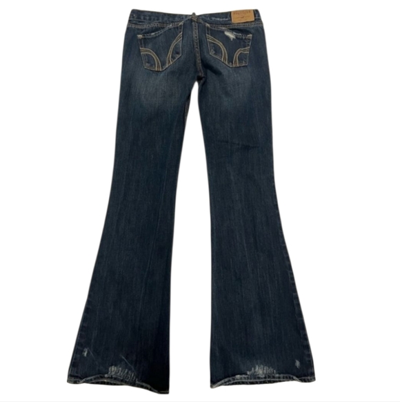 Hollister Dark Blue Distressed Vintage Low Rise Flare Jeans - Picture 3 of 4